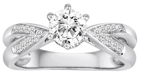 18K White Gold Split Shank Six Prong Diamond Engagement Ring - Diadori