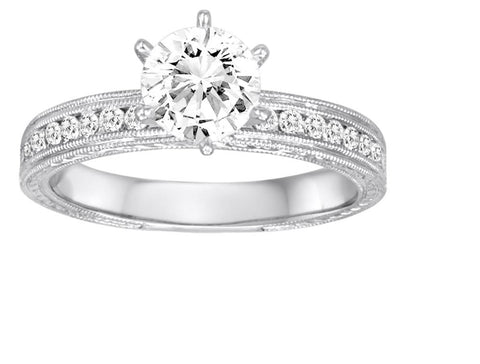 18K White Gold Milgrain Detailed Diamond Engagement Ring - Diadori