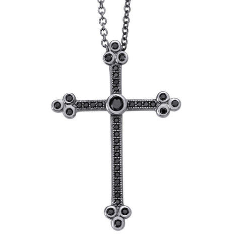 Black Ornate Cross Pendant - Lafonn P0075BKB18