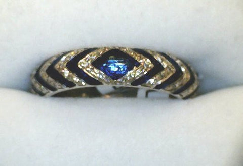 Diamond and Blue Enamel Chevron Ring