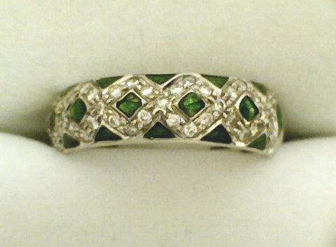 Green Enamel W/Diamond "X"s Ring - Hidalgo