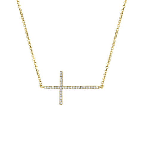 Medium Yellow Tone Sideways Cross Necklace - Lafonn N2002CLG18
