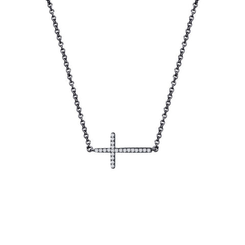 Small Black Sideways Cross Necklace - Lafonn N2001CLB18